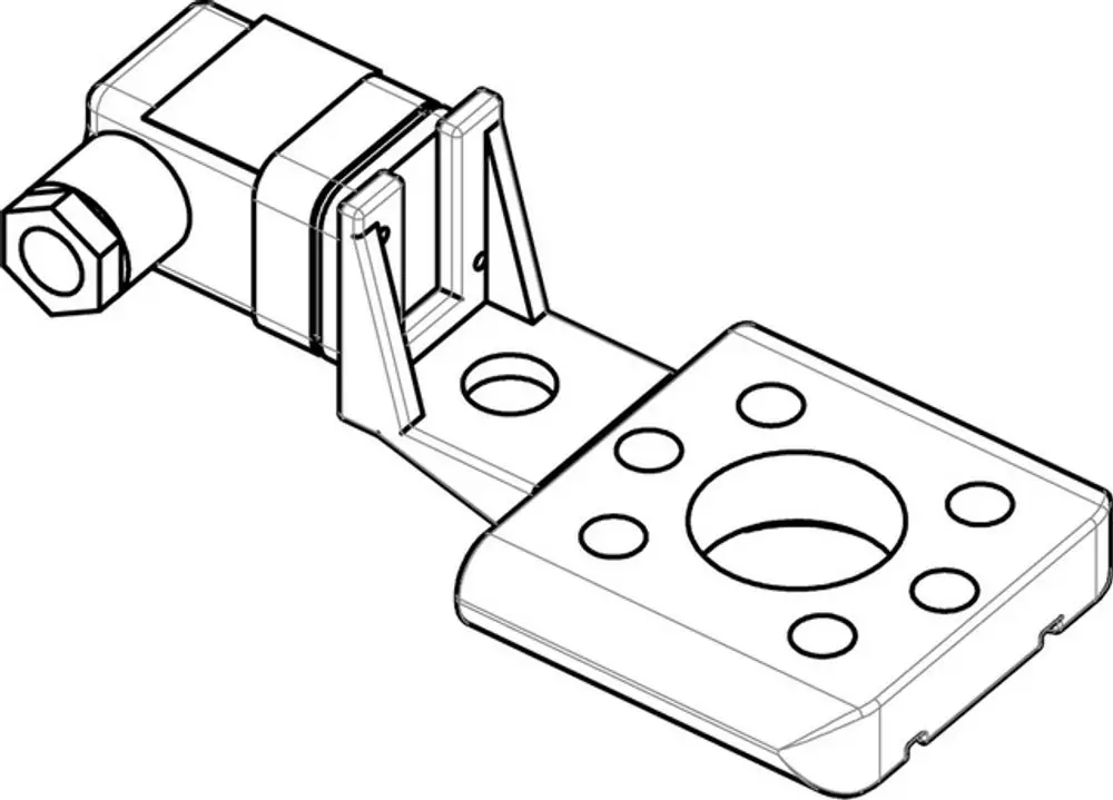 Veranschaulichung eines Heizungszubehörs von IMI Hydronic Engineering, das eine Halterung mit einer o-valen Öffnung und mehreren Bohrungen zeigt.